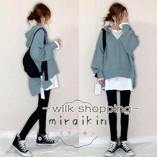 パーカー レディース 秋アウター 体型カバー ライトアウター フード 長袖 オーバーサイズ vネック ゆっ..