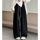 ワイドパンツ 夏服 レディース 春夏 ボトムズ 長ズボン ウエストゴム 紐付き ポケット 無地 ロングパンツ コクーンパンツ イージーパンツ