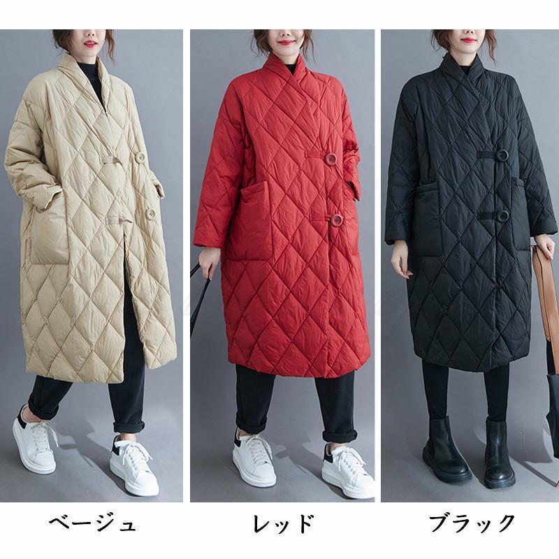 中綿コート レディース ライトアウター 薄手 ロング丈 トップス カジュアル ゆったり 暖かい きれいめ おしゃれ [2]