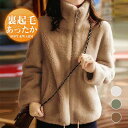 ボア レディース フリース 立ち襟 パーカー ブルゾン 軽量 もこもこ 無地 防寒 保温 秋冬 体型カバー ゆったり アウター