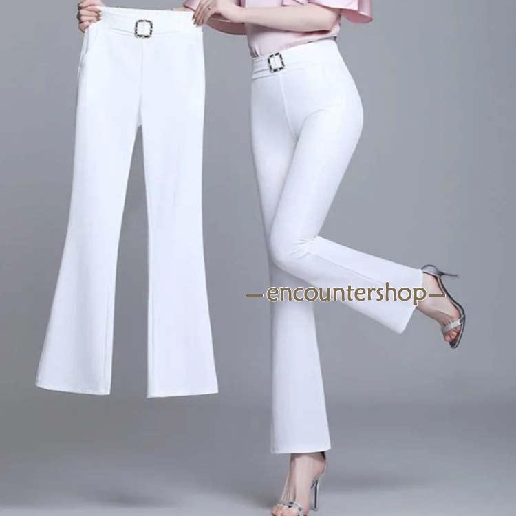 maruk shopの仕事着 ビジネス 脚長効果 美脚 スラックス パンツ 9分丈 レディーズ 春 秋 大人 ロング丈 ズボン 通勤 ホワイト OL 薄手 春 夏 大人 黒｜アングル3