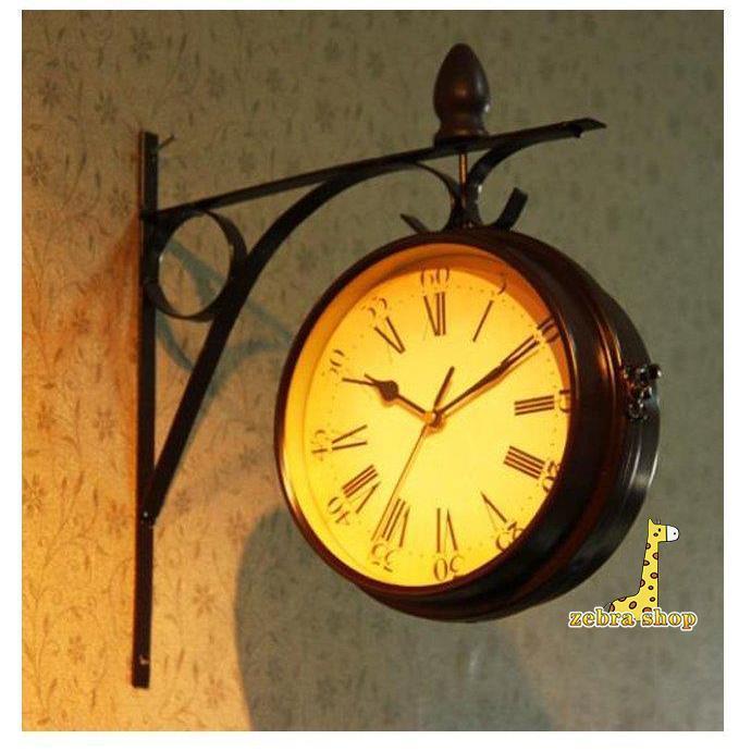 両面壁掛け時計 ウォールクロック ヴィンテージ クラシック 両面文字盤 ローマ数字 アンティーク両面時計 北欧 カフェ インテリアクロック おしゃれ