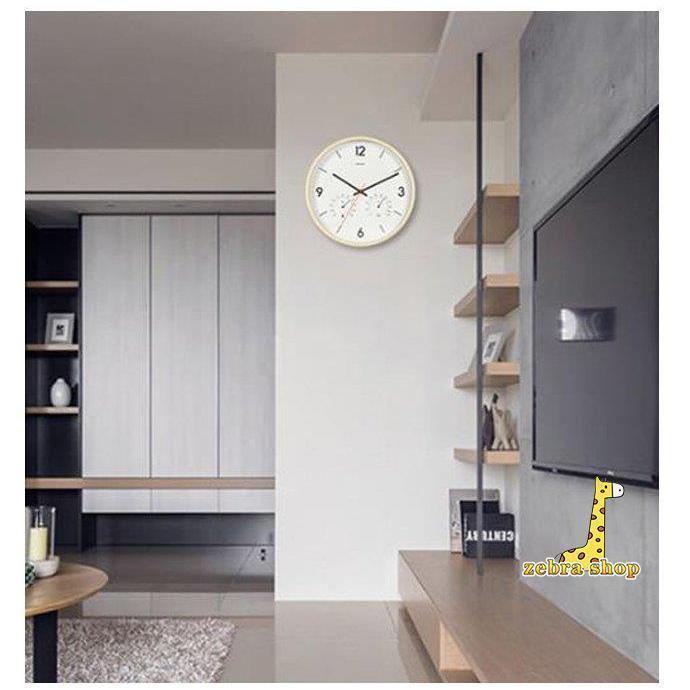 温湿計付き掛け時計　壁掛け時計　ウォールクロック　木製　温度計　湿度計　モダン　シンプル　静音　..