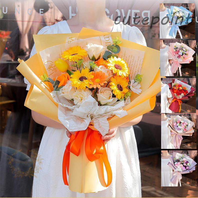 母の日 父の日 ギフト ソープフラワー 花束 造花 ひまわり バラ ブーケ ボリューム 石鹸 造花 香り 消臭 父の日 枯れない花 プレゼント LEDライト