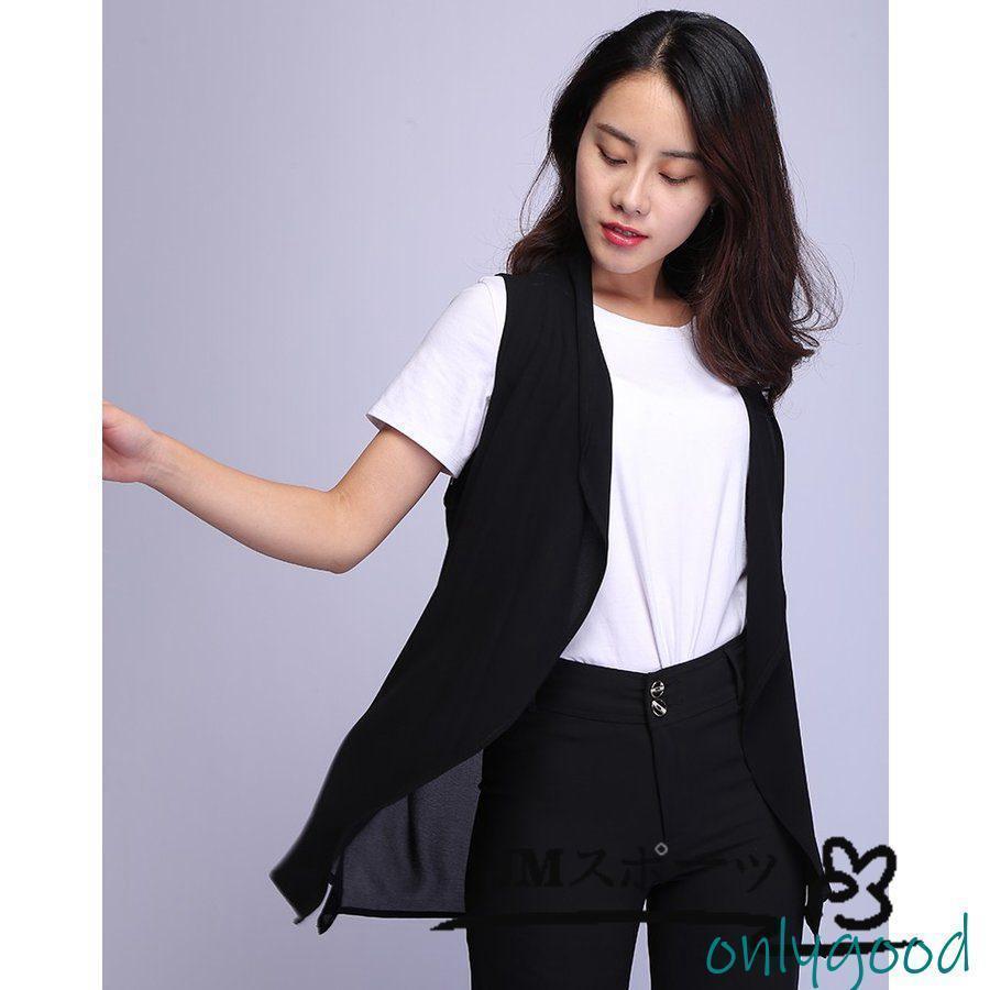 ジレベスト レディース シフォン 薄手 ノースリーブ ライトアウター カジュアル 春夏 カーディガン 着..