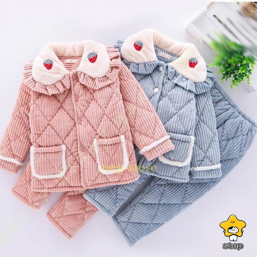 パジャマ キッズ ルームウェア いちご パジャマ 部屋着 上下セット トップス ロングパンツ フランネル 肌着 冬秋 長袖 プレゼント 可愛いパジャマ 冬 七五三