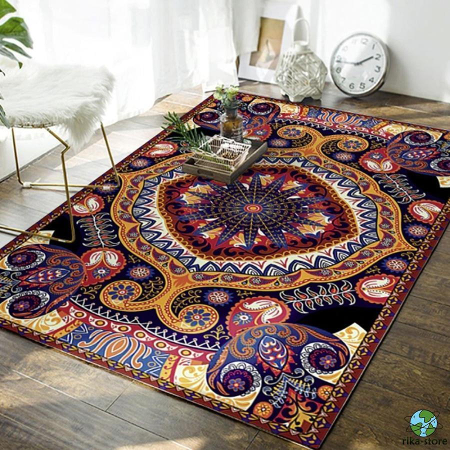 絨毯 民族 ボヘミアン柄 太陽 カーペット ラグ じゅうたん オリエンタル エスニック エキゾチック アンティーク レトロ インテリア モダン ゴシック リビング