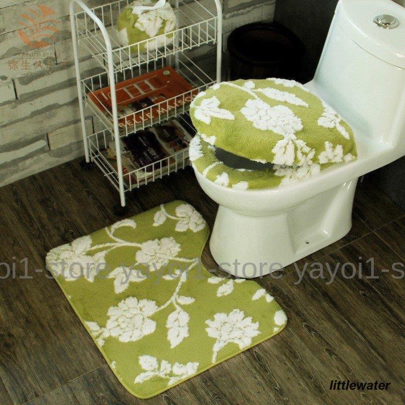 トイレカバー インテリア雑貨 フタカバー 便座カバー トイレマット 三点セット ボタン付き 花柄 花 フラワー デザイン ふわふわ やわらかい おしゃ
