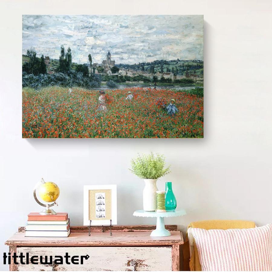 クロード?モネ ヴェトゥイユ近外のポピーの畑 油絵 風景画 壁掛け 名画 ファブリック オシャレ インテリア アートパネル プレゼント