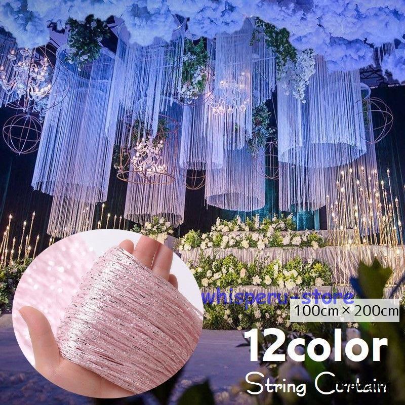 Rakuten - ストリングカーテン 紐のれん ロング ラメ入り 目隠し 間仕切り インテリア イベント 装飾 単色 カーテン おしゃれ のれん ひものれん
