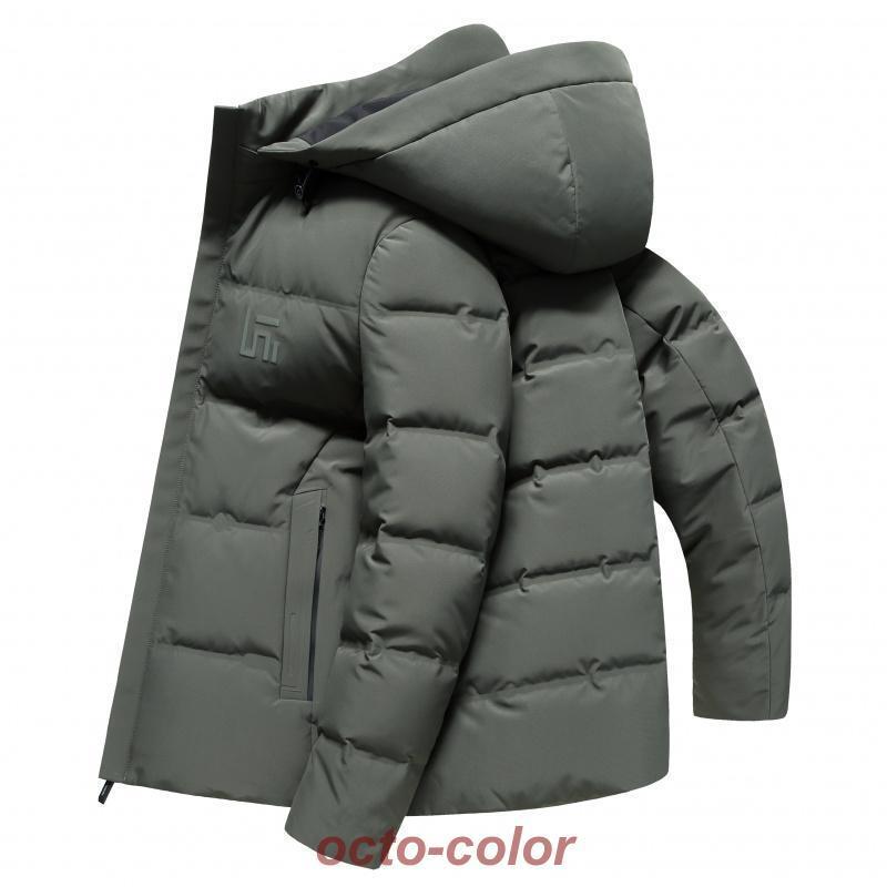 軽量高密度シームレスダウンコート リアルダウン90%使用のハイクラスダウンジャケット 脱着式フード ワンポイント防寒着 メンズ 冬服
