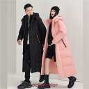 リアルダウンで軽く暖かい超ロングダウンコート ユニセックス 防寒着 ロング丈 膝下 明るい6色展開 XS-5XL ダウンジャケット