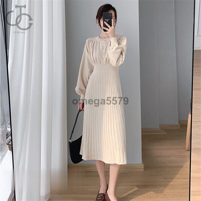 ワンピース Aライン 着痩せ ニットワンピース 長袖ワンピース 長袖 エレガント 膝丈 二次会 お呼ばれ 20代 30代 40代 秋冬 リブ Aラインワンピース デート 秋冬