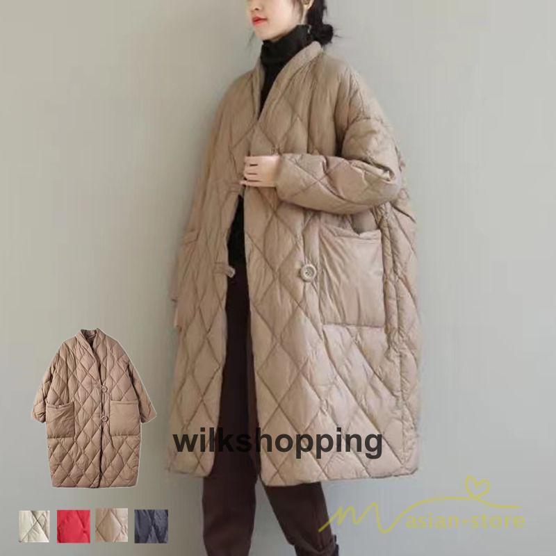 キルティングコート ロングコート レディース アウター 防寒 ダウン 中綿 秋 冬アウター 長袖 冬服 立てネック キルティング 大きめ ゆったり