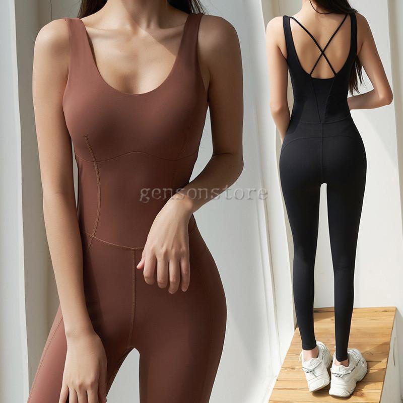 ヨガウェア つなぎ 無地 バッククロス フィットネス 体操服 レディース ロング丈 レギンス スポーツウ..