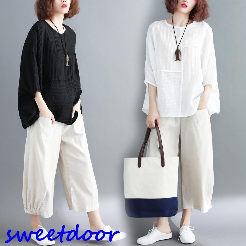 セットアップ 森ガール レディース Tシャツ ガウチョパンツ 九分丈 体型カバー ゆたり 大きいサイズ カ..