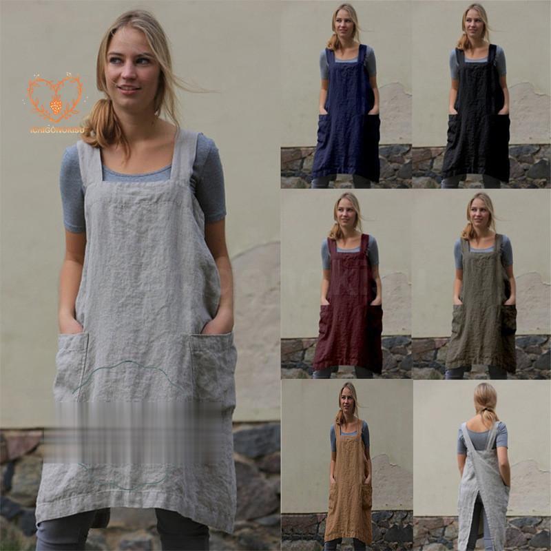 エプロン 大きいサイズ レディース コットン ボタン ワンピース お料理 キッチン ロング 冬 春 秋 カー..