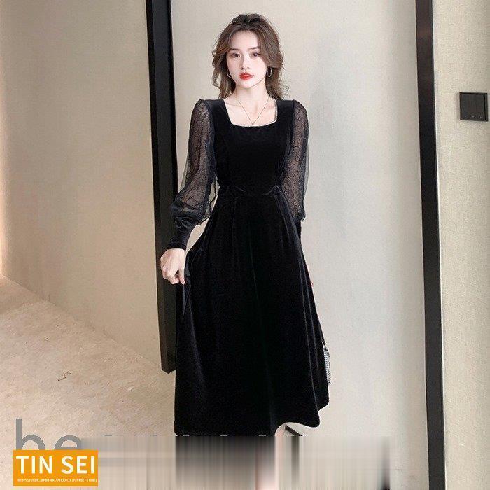 結婚式 ドレス ぽっちゃり ワンピース 秋冬 きれいめ 大きいサイズ 黒 個性的 長袖 S M L 2L 3L 祝賀会 服装 女性 卒業式コーデ 入学式 ママ 韓国 ベルベット