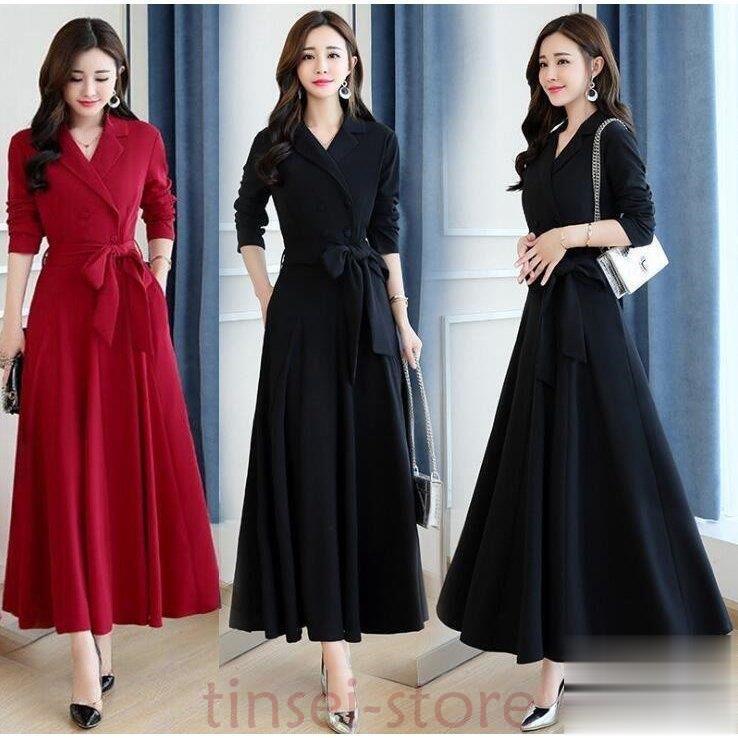 ワンピース レディース スーツ風ワンピース フォーマル 40代 ロングワンピース きれいめ Aラインワンピース ベルト付き 結婚式 二次会 春ワンピース 通勤 OL