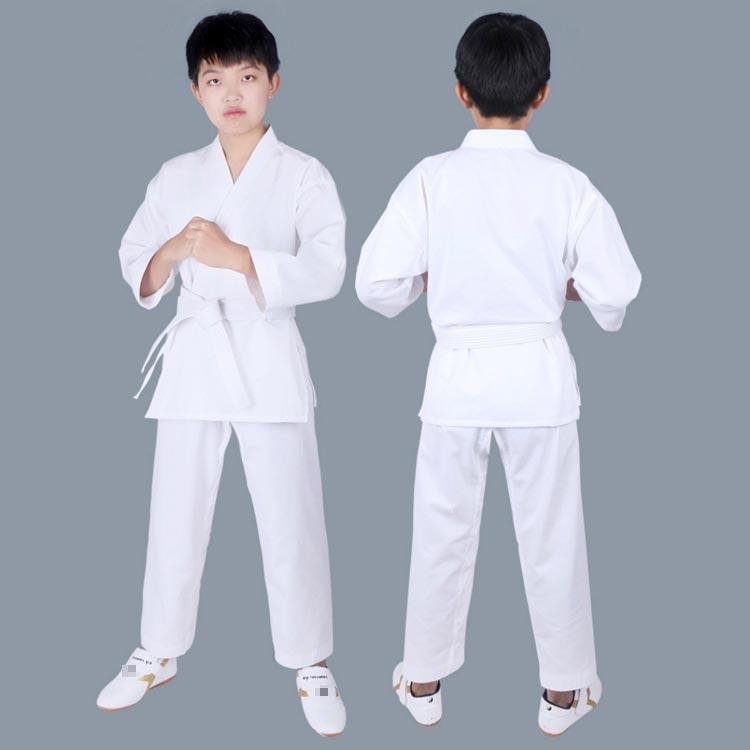 maruk shopの子供用 大人 空手着 ジュニア 空手衣 子供 初心者 空手着 入門者向け 軽量速乾 3点/上下セット ウエストベルト 白帯 ズボン 帯付き 上下白帯｜アングル3