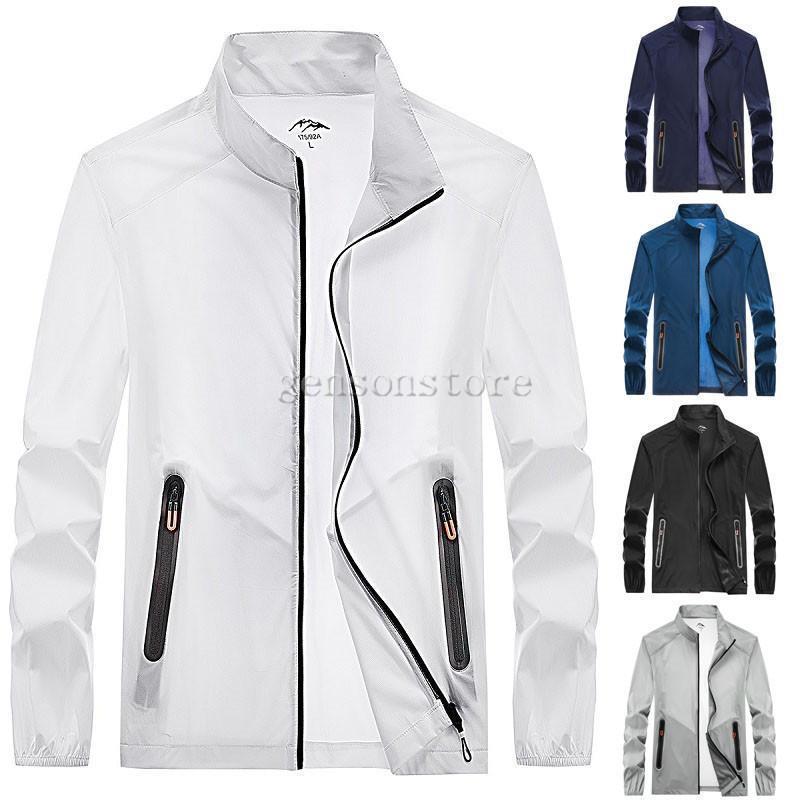 メンズ ジップアップ UVカット パーカー サマージャケット 薄手 軽量 夏用 立ち襟 ライトアウター ブル..