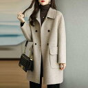 レディース 味わいが感じられ高級感溢れるウール地コート ピーコート 秋服 ダブルボタン仕様 ミディアム丈 襟付き 冬服 通学 通勤 オフィス 大人 可愛い