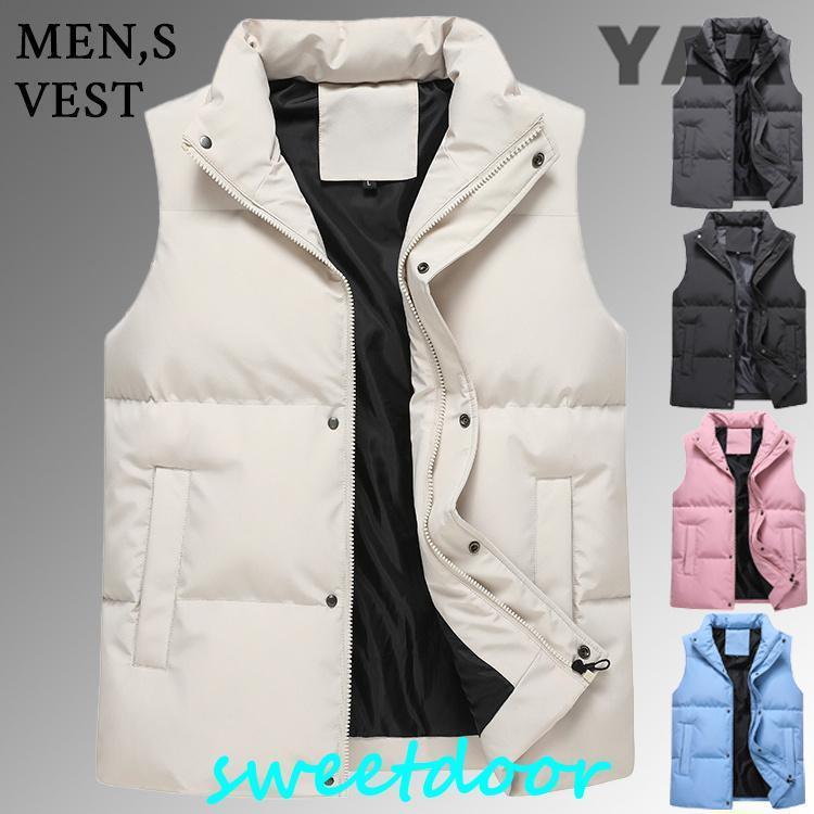 中綿ベスト メンズ レディース ダウンベスト 秋 大きいサイズ アウター 防寒ベスト 防風 男女兼用 無地 軽量(4)