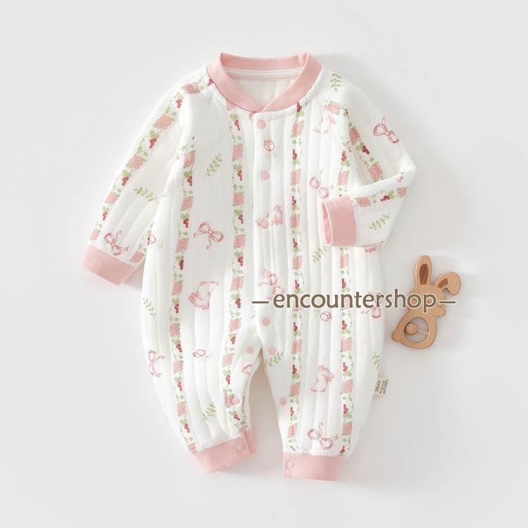 ベビー服 男の子 秋 コットン 綿 ロンパース ロンパース 中綿 キルト カバーオール 赤ちゃん 厚手 90 あったか 新生児服 前開き おしゃれ ウ 2