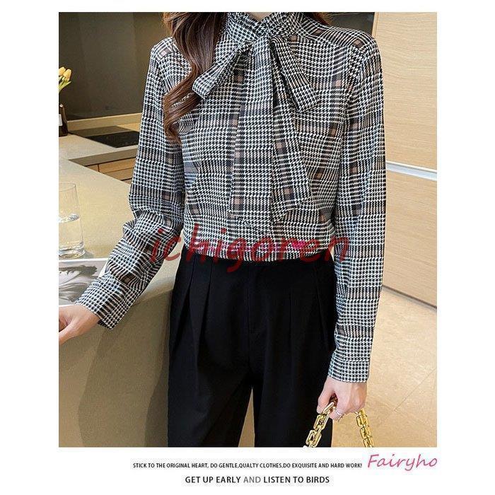 ブラウス レディース 40代 秋服 長袖トップス オシャレブラウス リボンネックブラウス チェック柄ブラウス 韓国風 大人 上品 通勤OL ゆったりシャツ 30代50代