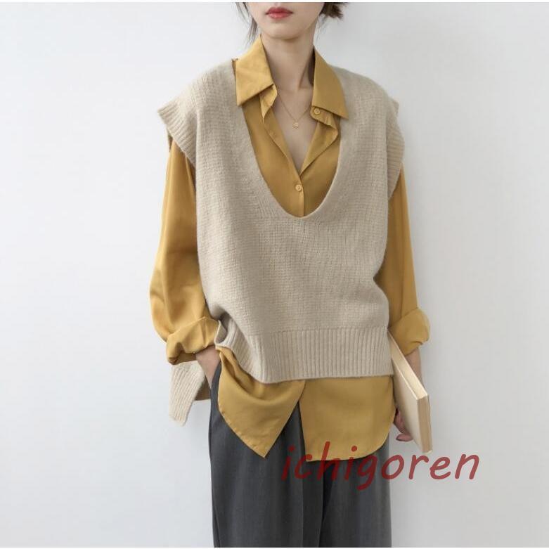 ニットベスト レディース 40代 春秋冬 ベストセーター ノースリープ 無地 Vネックニットベスト カジュ..