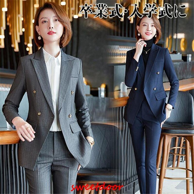 スーツ レディース 2点セット パンツスーツ スーツ パンツ セットアップ 九分丈 カジュアル フォーマル 着痩せ 通勤 入学式 面接