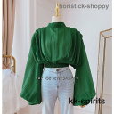 ブラウス レディース 長袖 トップス プリーツ 春 秋 シャツブラウス ボウタイブラウス 2way バルーン袖 スタンドカラー カジュアル デート服 韓国