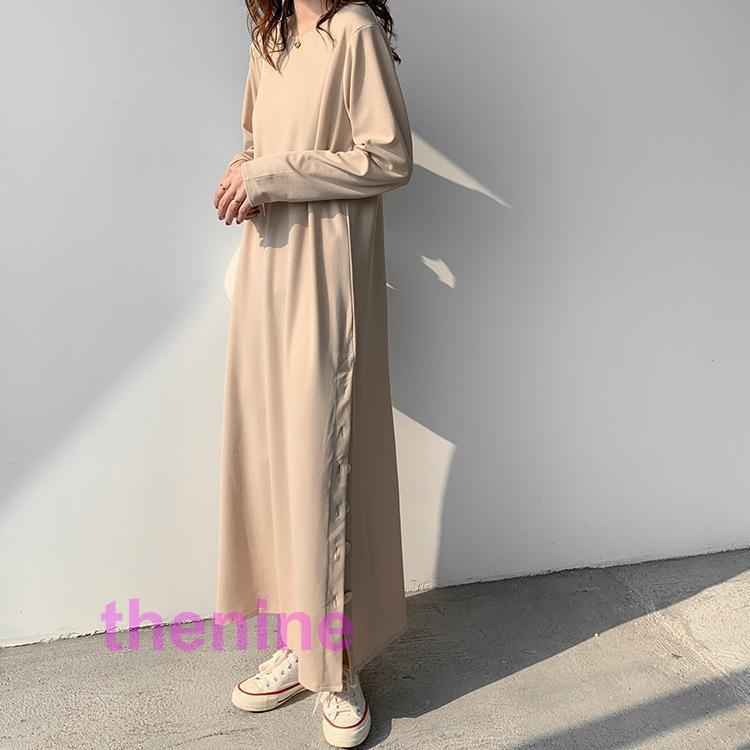 ワンピース レディース ロング丈 秋服 ワンピース マキシワンピース 無地 スリットワンピ 長袖 ロング丈 上品 きれいめ 2
