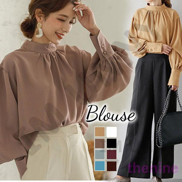 ブラウス レディース 長袖 シャツ トップス 無地 図案 秋服 シンプル ママ ゆったり 韓国風 体型カバー..