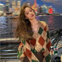 レディース Vネック 長袖 ジャガードニットカーディガン 配色 羽織り 前開き トップス はおり 通学通勤 韓国風 秋服