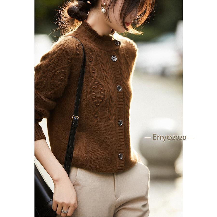 Rakuten - レディース カーディガン モックネック デザイン ケーブル編み 秋服コーデ キレイめ おしゃれ 羽織り 通勤 オフィス 秋服 冬服 ニット セーター