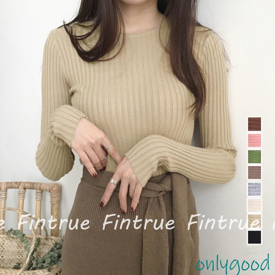 リブニットトップス レディース 大人秋服