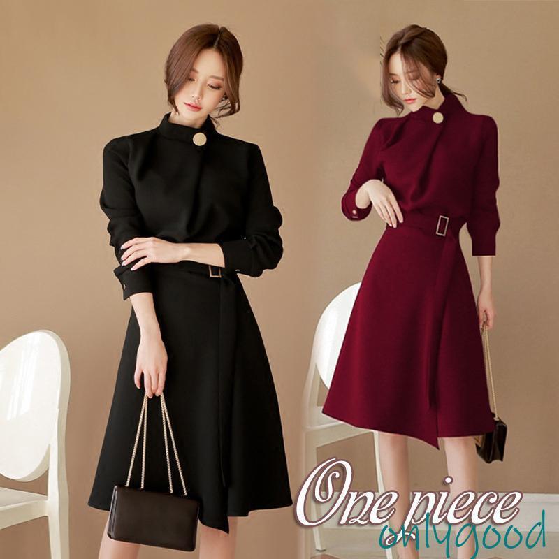 ワンピース レディース 春物 秋服 ひざ丈 ドレス 長袖 カジュアル キレイめ おしゃれ 韓国 卒業式 服 母 着痩せ 通勤 OL ベルト付き