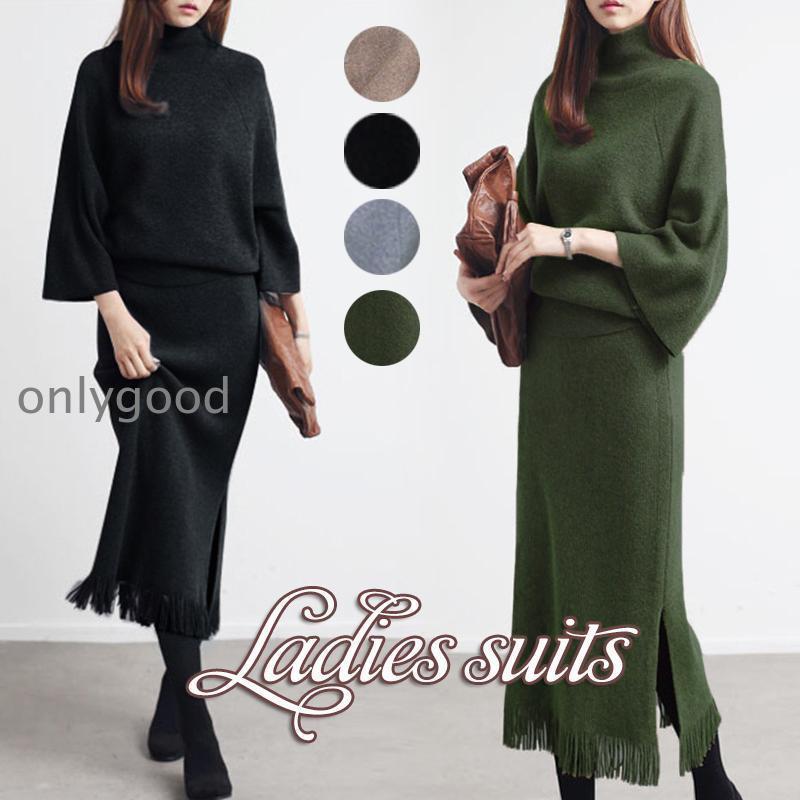 卒業式 服 母 セットアップ レディース ニット スカート セーター 春 トップス 秋 冬 スーツ おしゃれ 長袖 卒園式 入学式 通勤 OL 3点セット