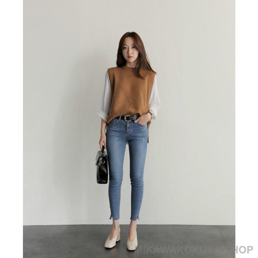 maruk shopのニットベスト レディース 40代 秋服 ベストセーター 無地 ショット丈 上品 ノースリープニットベスト セーター韓国風 体型カバー 通勤 着痩せ 2色｜アングル2