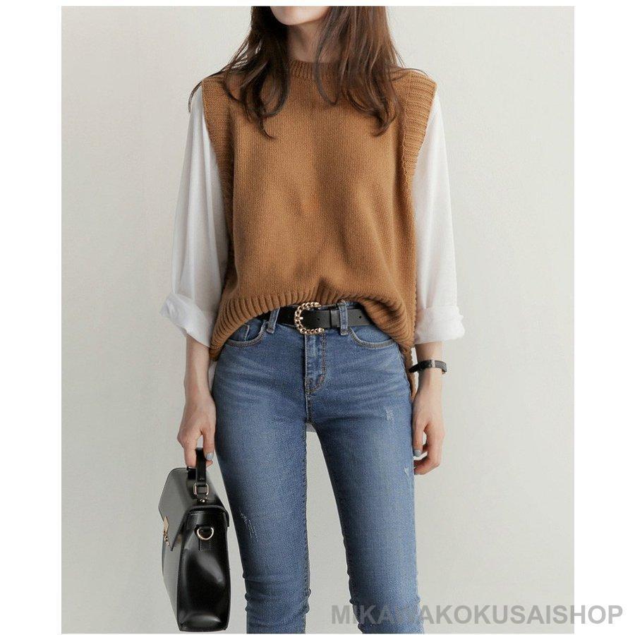 maruk shopのニットベスト レディース 40代 秋服 ベストセーター 無地 ショット丈 上品 ノースリープニットベスト セーター韓国風 体型カバー 通勤 着痩せ 2色｜アングル3