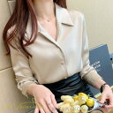 シャツ 長袖シャツ レディース 着痩せ きれいめ Vネック おしゃれ ゆったり 無地 ビジネスシャツ オフィス フォーマル 着回し 韓国風 秋服 フォ