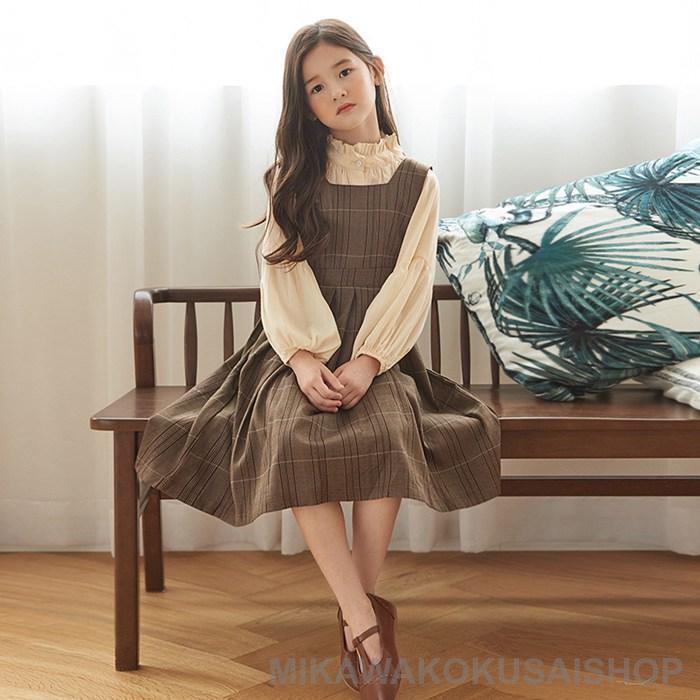 ワンピース キッズ 女の子 セットアップ シャツ サロペットスカート チェック柄 スーツ 子ども服 長袖 子供 ジュニア
