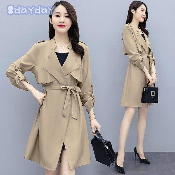 トレンチコート レディース 40代 ロング丈ジャケット スプリングコート 春コート カーキ ライトアウター 秋服 風 オーバー 30代 40代 50代 大きいサイズ
