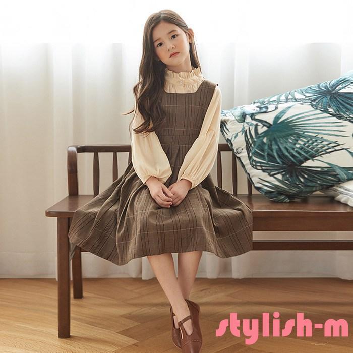 ワンピース キッズ 女の子 セットアップ シャツ サロペットスカート チェック柄 スーツ 子ども服 長袖 子供 ジュニア
