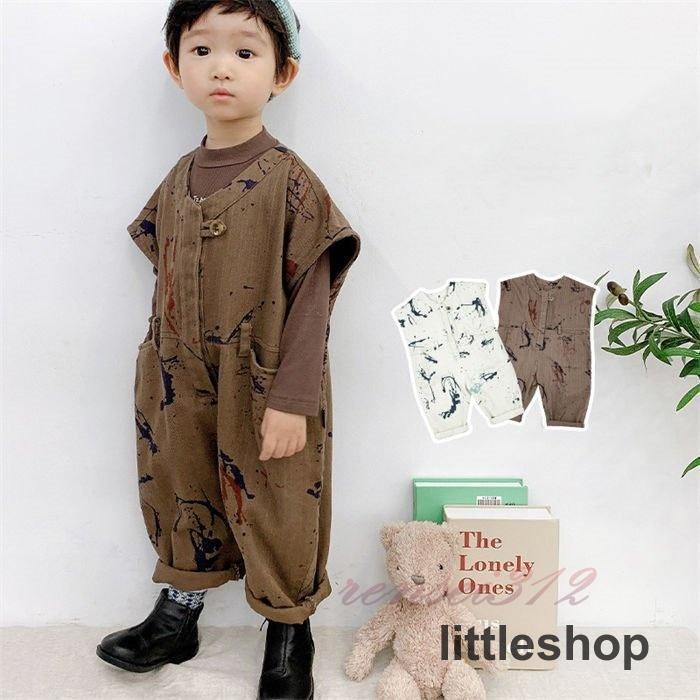 セットアップ 韓国風 オールインワン 男の子 女の子 オーバーオール 花柄 長袖Tシャツ 上下セット ベビ..