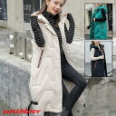 レディースベスト 秋冬 ダウンベスト レディース 中綿ベスト フード付き ロング丈 ポケット付き ダウン アウター トップス 暖かい 防風防寒