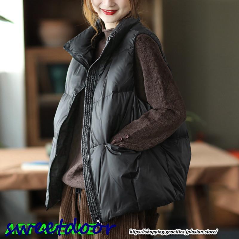 ダウンベスト レディース ベスト アウター 中綿ベスト スタンドカラー ジップアップ 秋冬 秋服 大人 無地 ベストアウター ダウン トップス 防風防寒