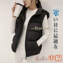 中綿ベスト レディース ダウンベスト 冬 ノースリーブ フード付き ポケット付き 着痩せ 前開き ボタン 無地 アウトドア 防寒 きれいめ 暖かい