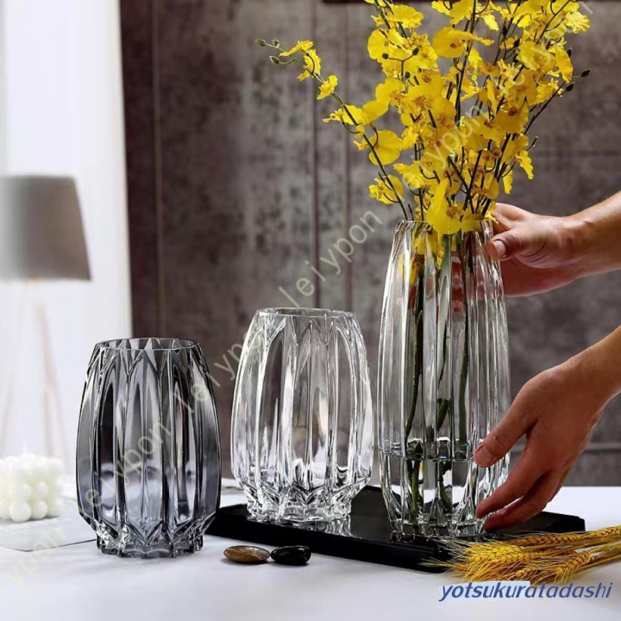 Crystal Products - フラワーベース 花瓶 花器 ガラス クリア 大 20cm 透明 北欧 ガラスベース ガラスボトル アレンジ インテリア 水栽培 生け花 造花 おしゃれ シンプル グレー